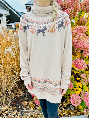 Snowflake Deer Sweater Dress.