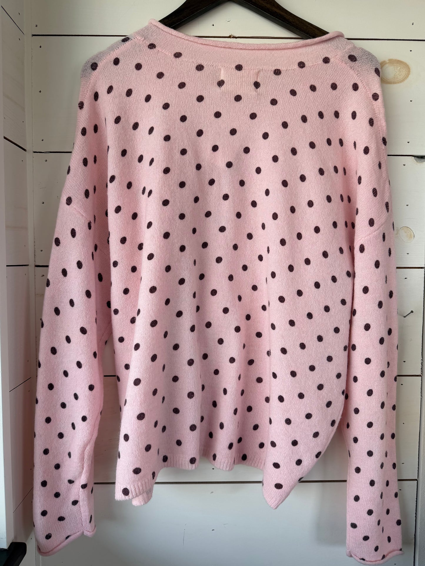 Polka Dot Raw Edge Knit Cardigan