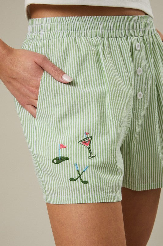 Golf Embroidered Gingham Boxer Shorts