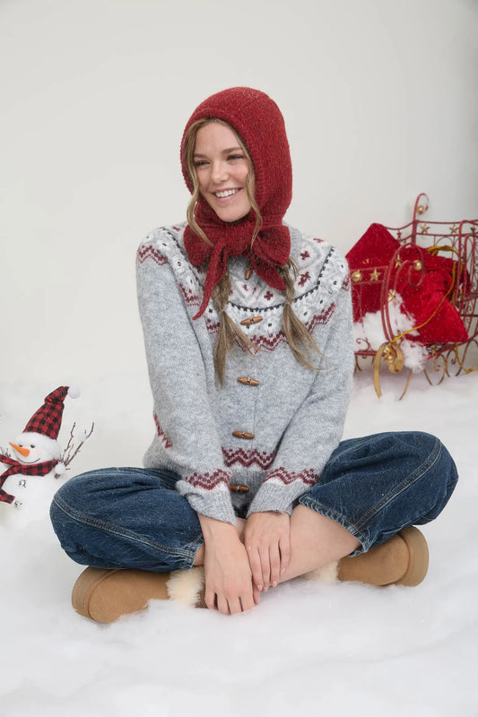 Winter Fair Isle Toggle Knit Sweater