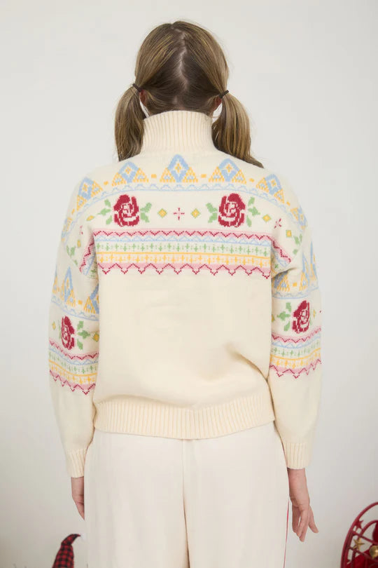 Rose Fair Isle Half Zip Knit Pullover