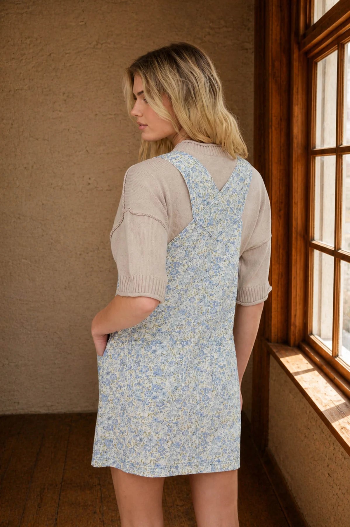 Floral Denim Overall Mini Dress