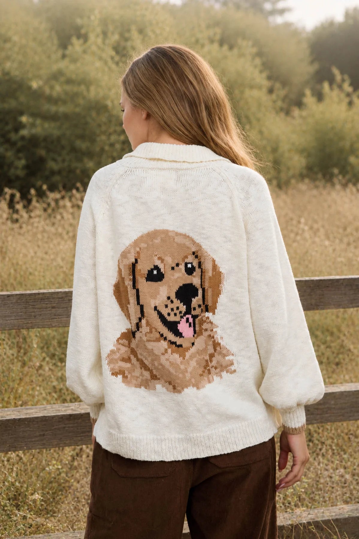 Puppy Jacquard Knit Cardigan
