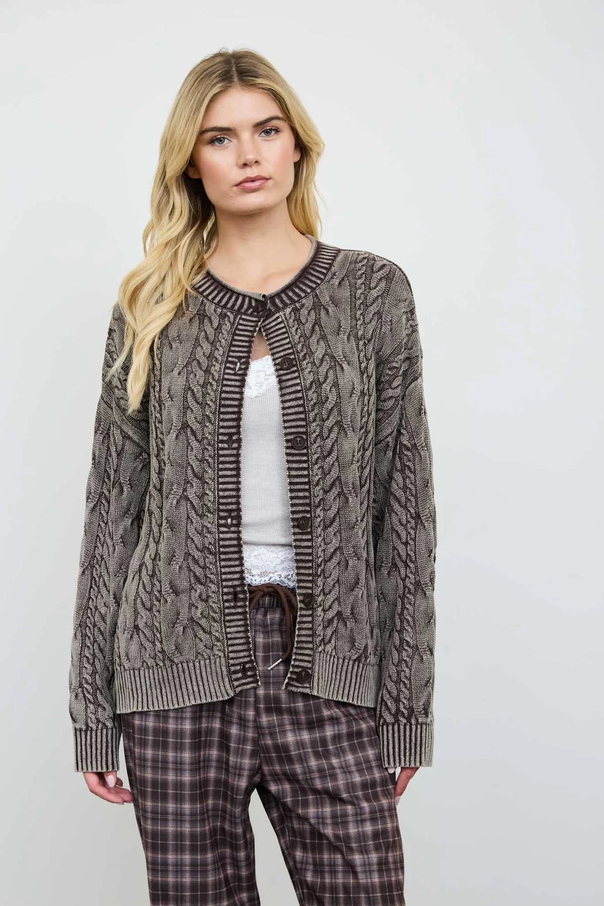 Washed Cable Knit Cardigan
