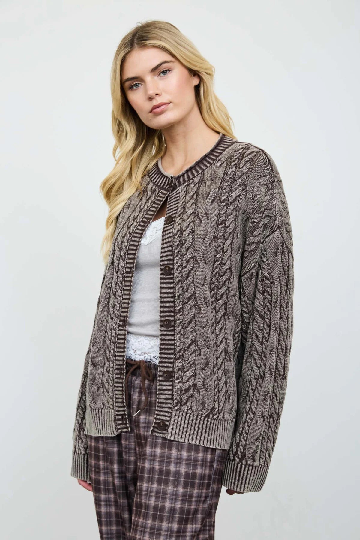 Washed Cable Knit Cardigan