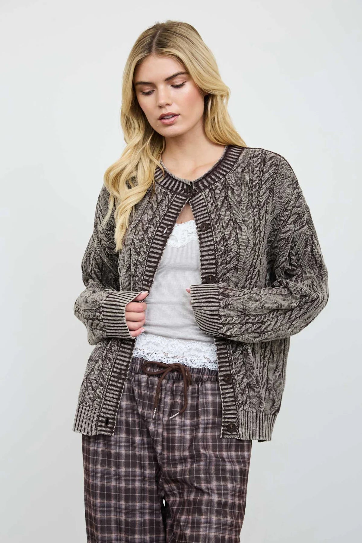 Washed Cable Knit Cardigan