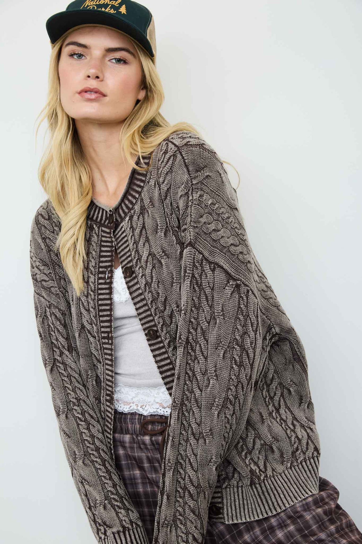 Washed Cable Knit Cardigan