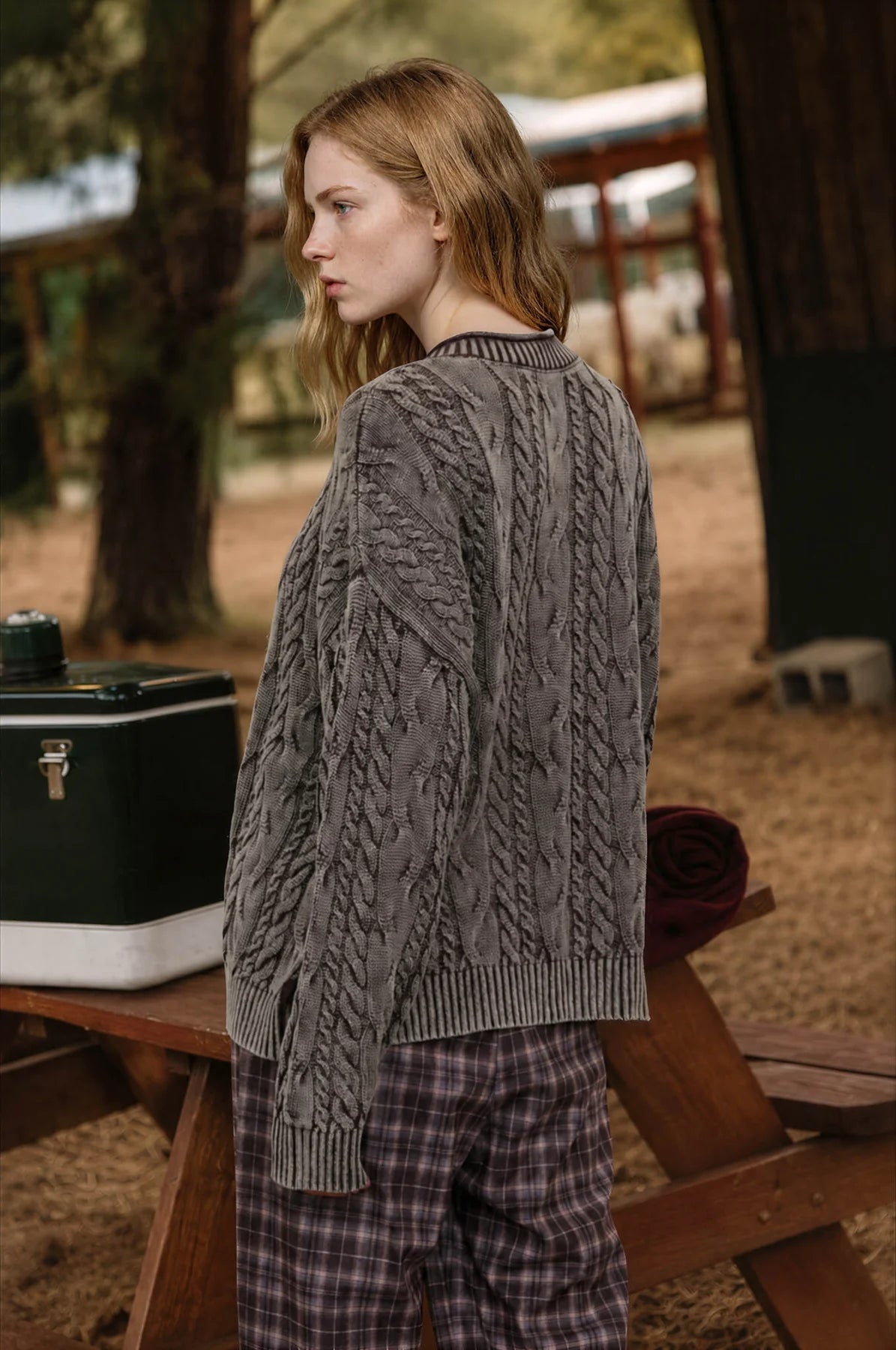 Washed Cable Knit Cardigan