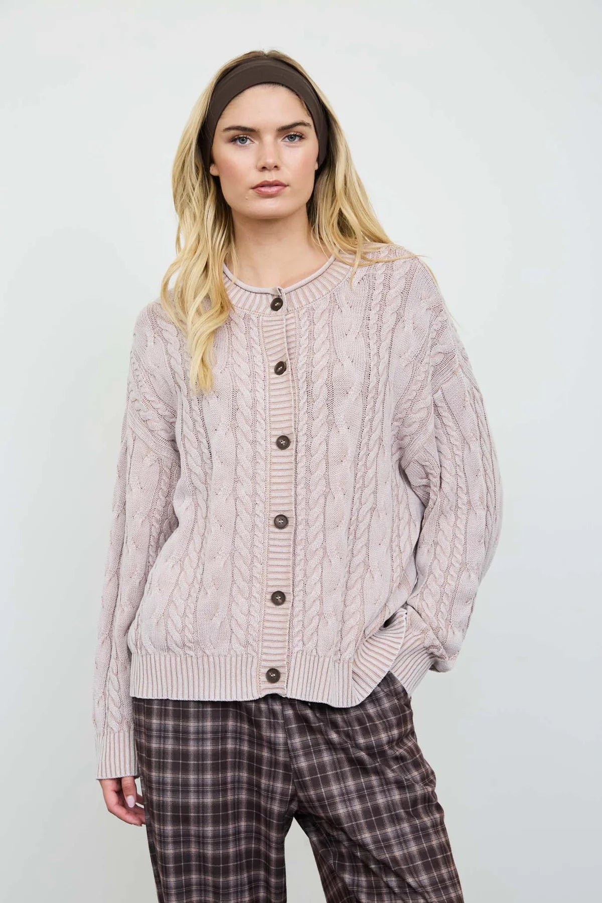 Washed Cable Knit Cardigan