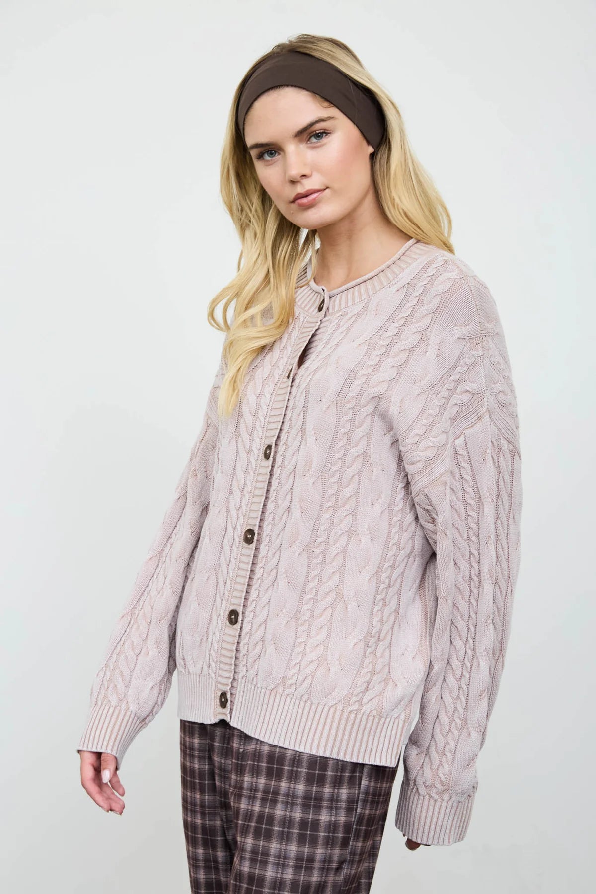 Washed Cable Knit Cardigan