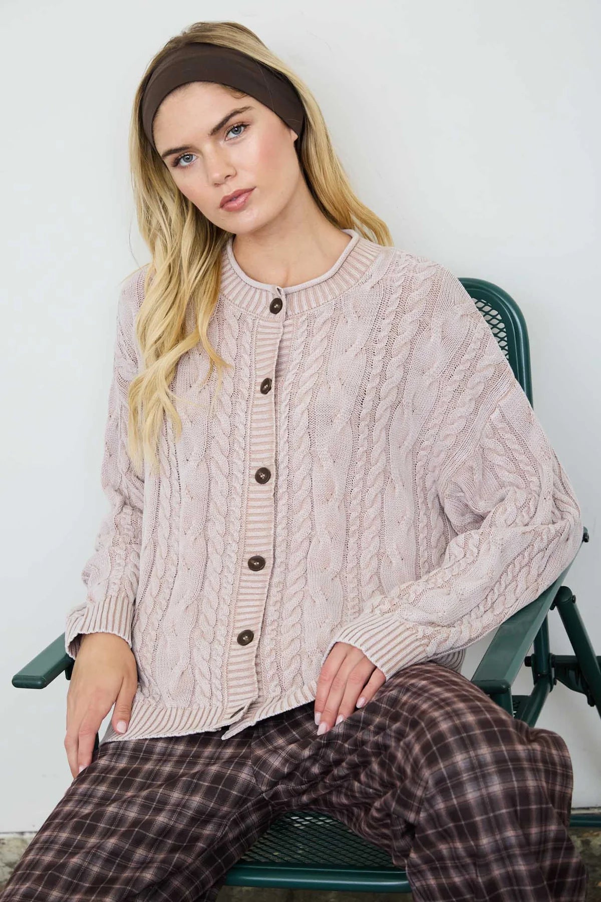 Washed Cable Knit Cardigan