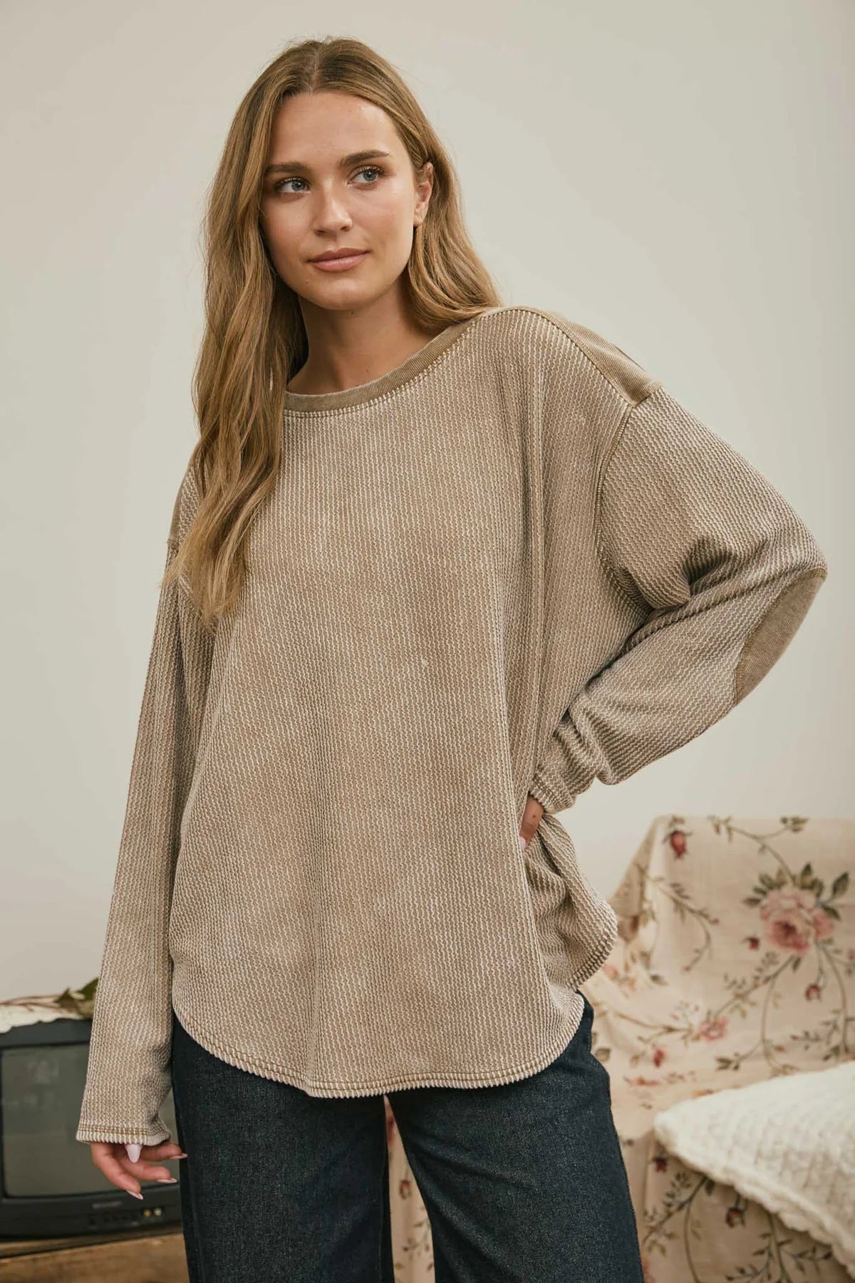Patchwork Waffle Knit Top