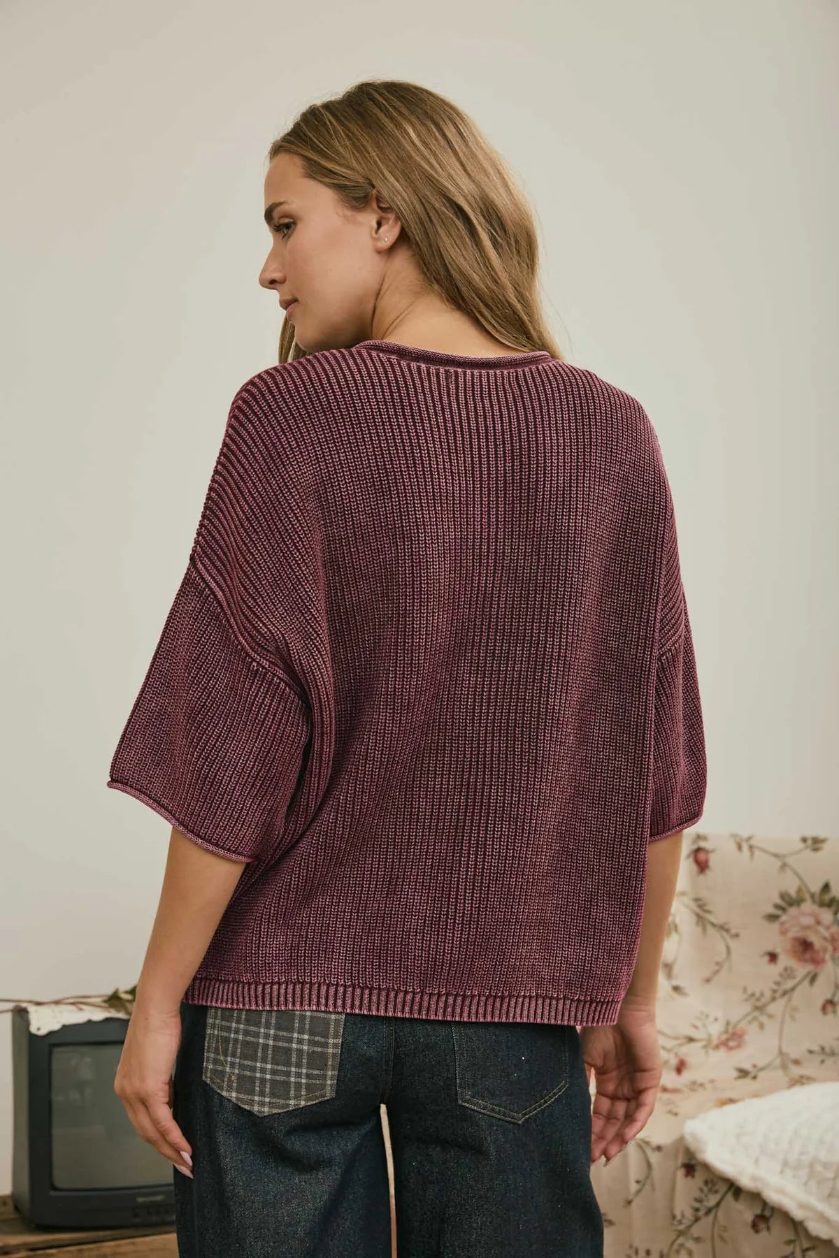 Washed Ribbed Short Sleeve Cardigan