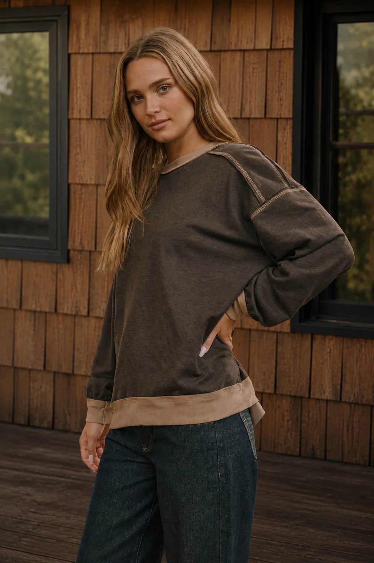 Contrast Rib Relaxed Knit Top