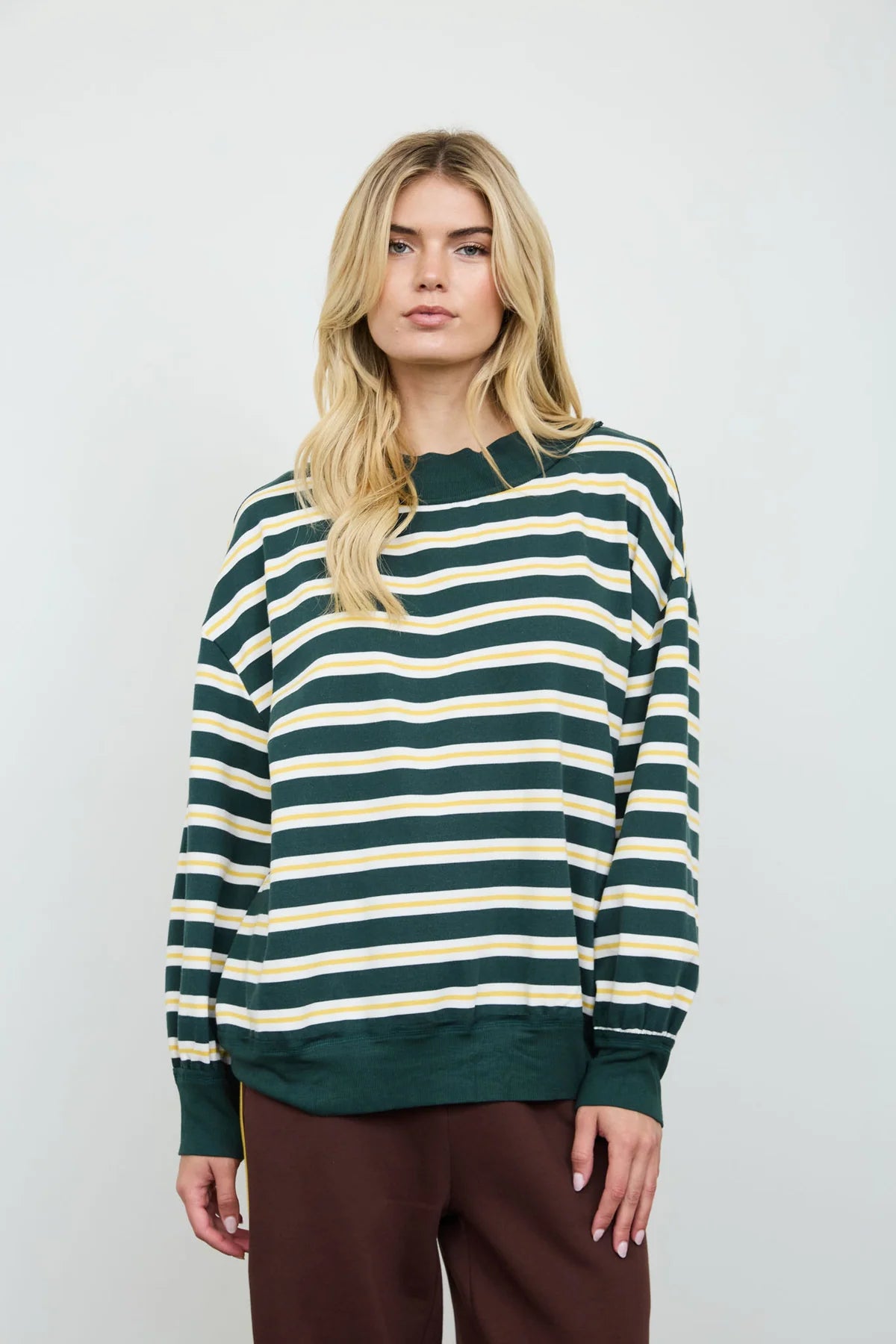 Striped Contrast Trim Long Sleeve Top
