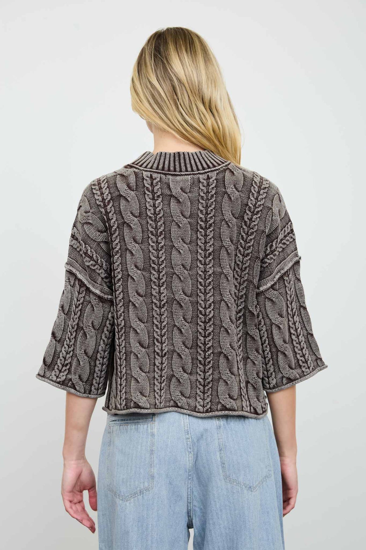 Washed Cable Knit Turtleneck Sweater