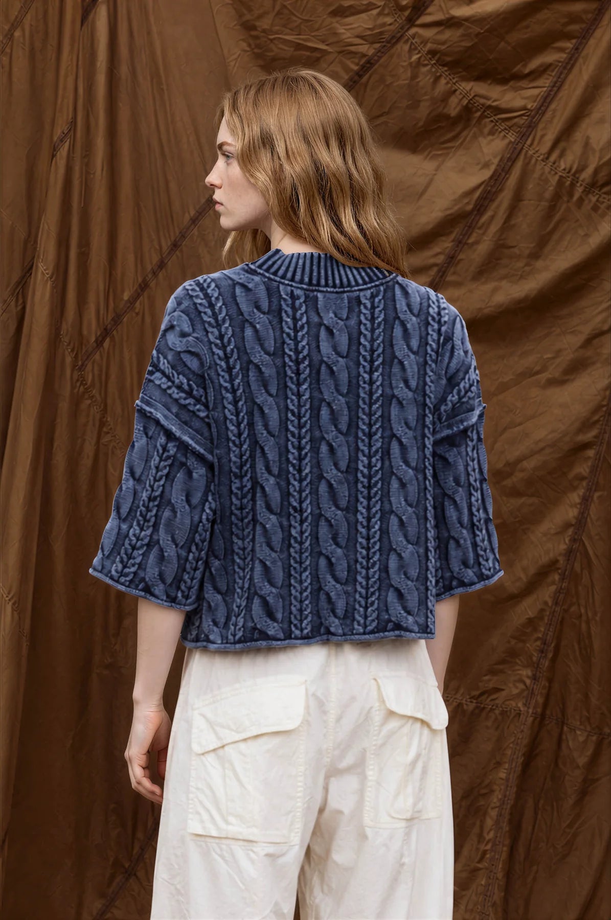 Washed Cable Knit Turtleneck Sweater