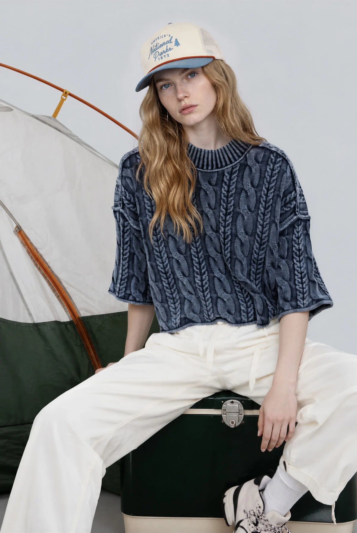 Washed Cable Knit Turtleneck Sweater