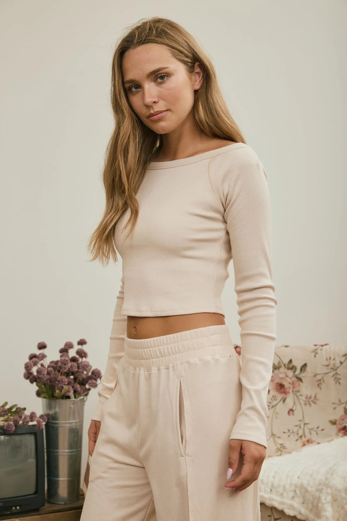 Off-the-Shoulder Ribbed Knit Top