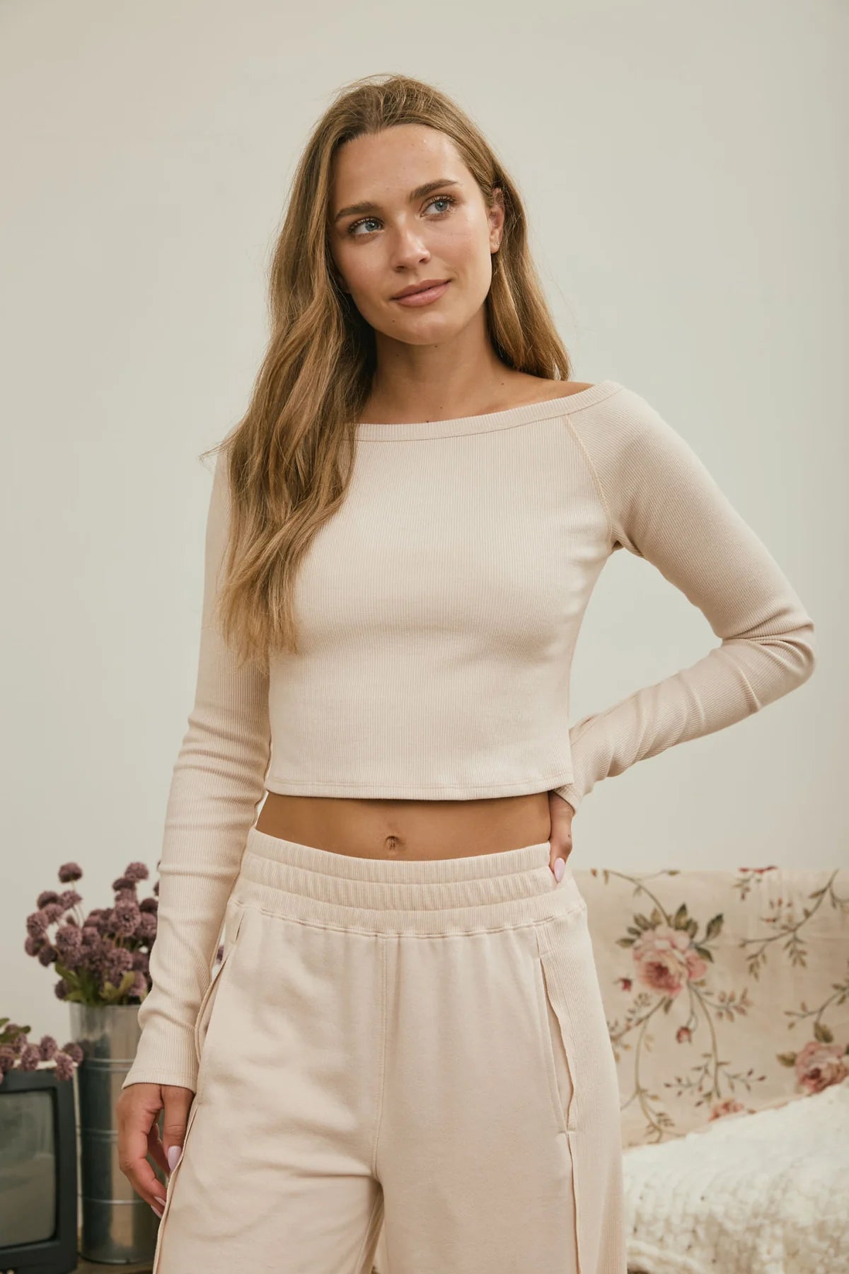 Off-the-Shoulder Ribbed Knit Top
