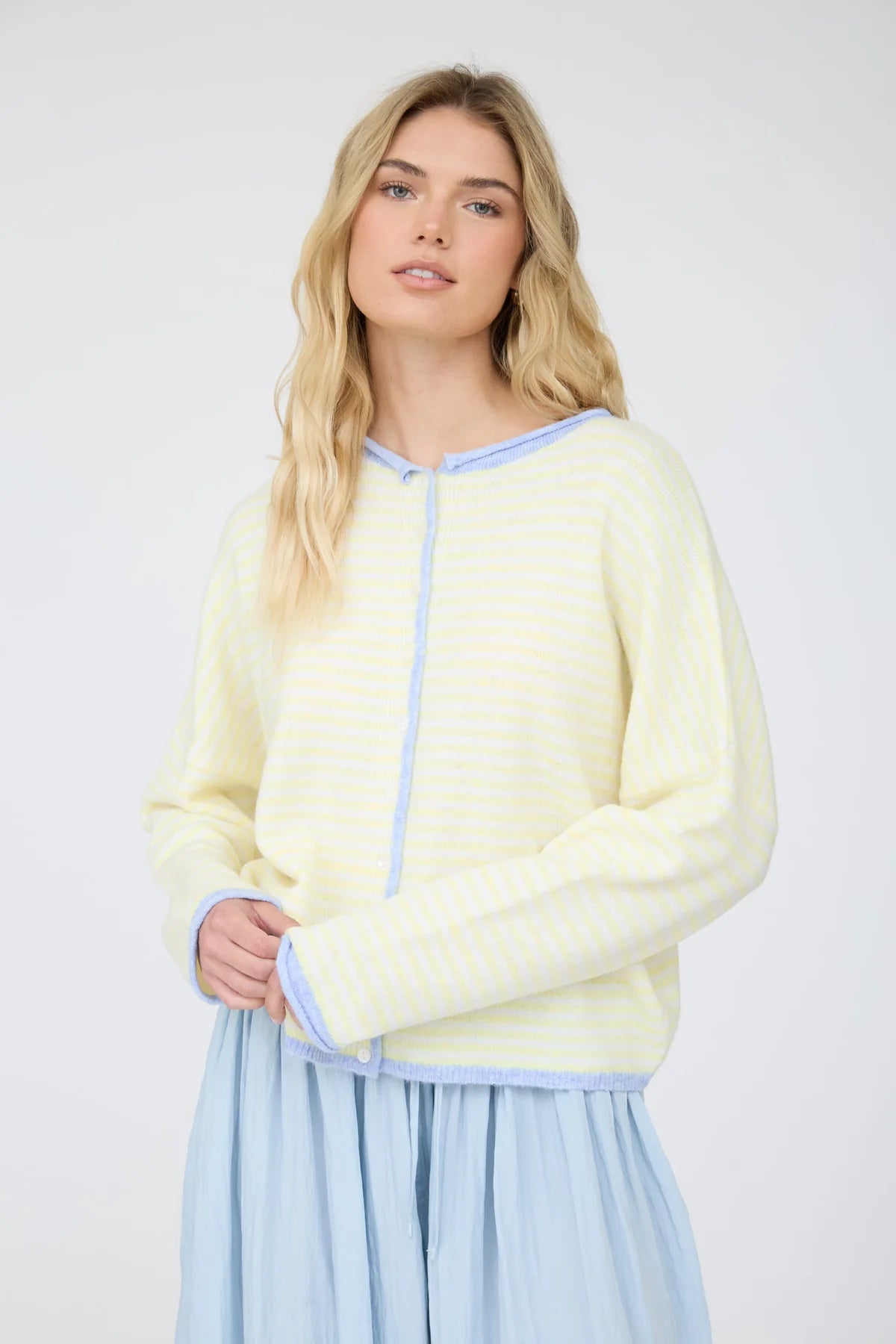 Raw Edge Stripe Cardigan Sweater