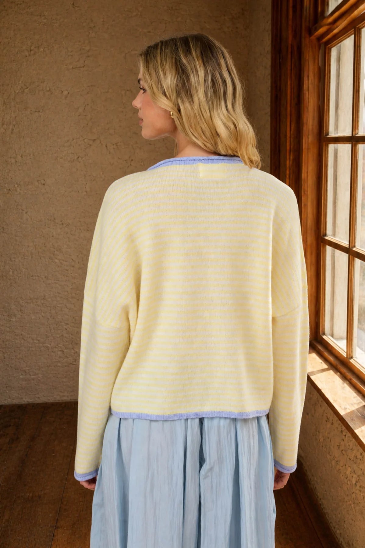Raw Edge Stripe Cardigan Sweater