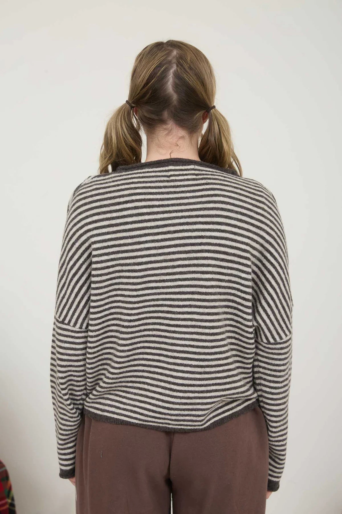 Raw Edge Striped Button Cardigan Sweater