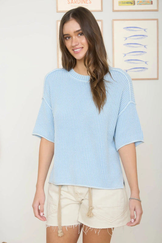 Coastal Washed Knit Raw Seam Sweater