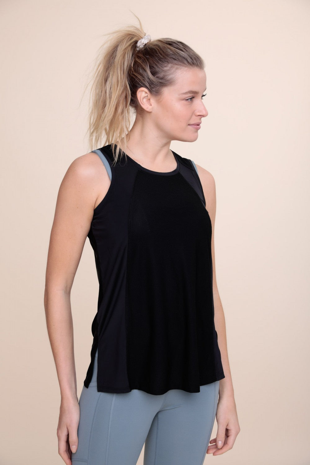 Contrast Mesh Tank Top with Slits.