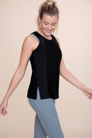Contrast Mesh Tank Top with Slits.
