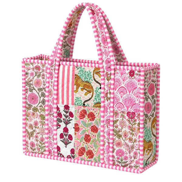 Large Pink Patchwork Quilted Cotton Mini Tote Bag