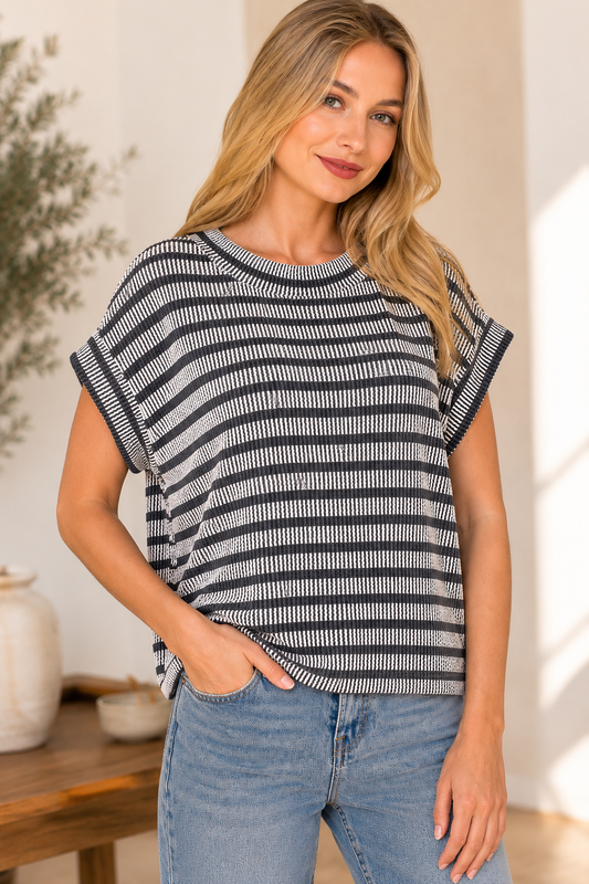 Raised Rib Striped Top