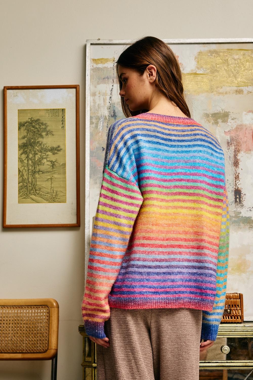 Rainbow Striped Button Cardigan