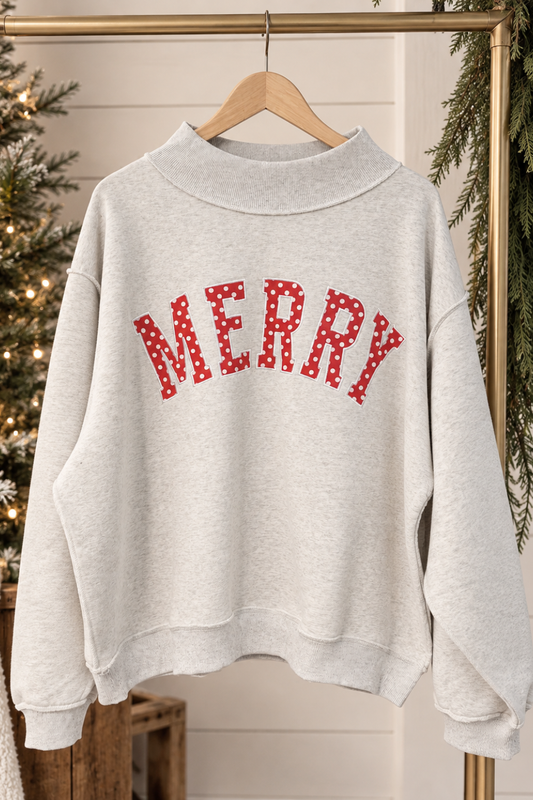 MERRY Varsity Applique Mockneck