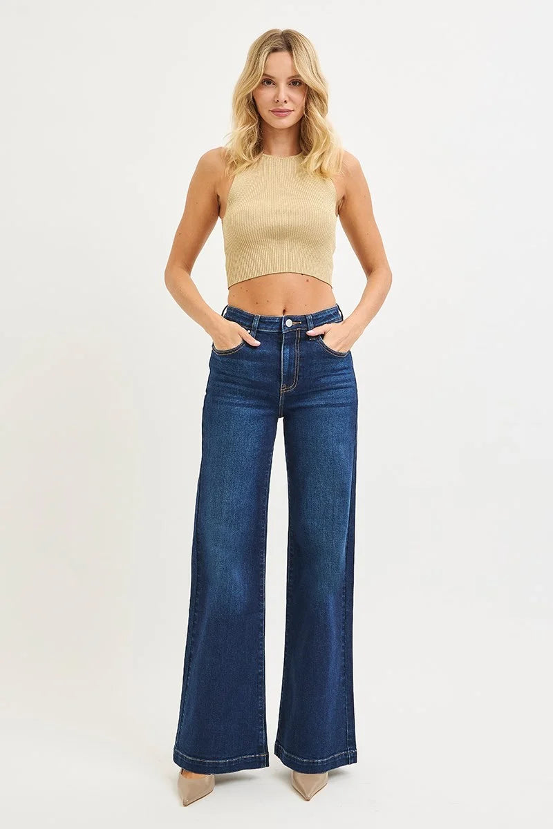 Risen High Rise Long Wide Leg Jeans