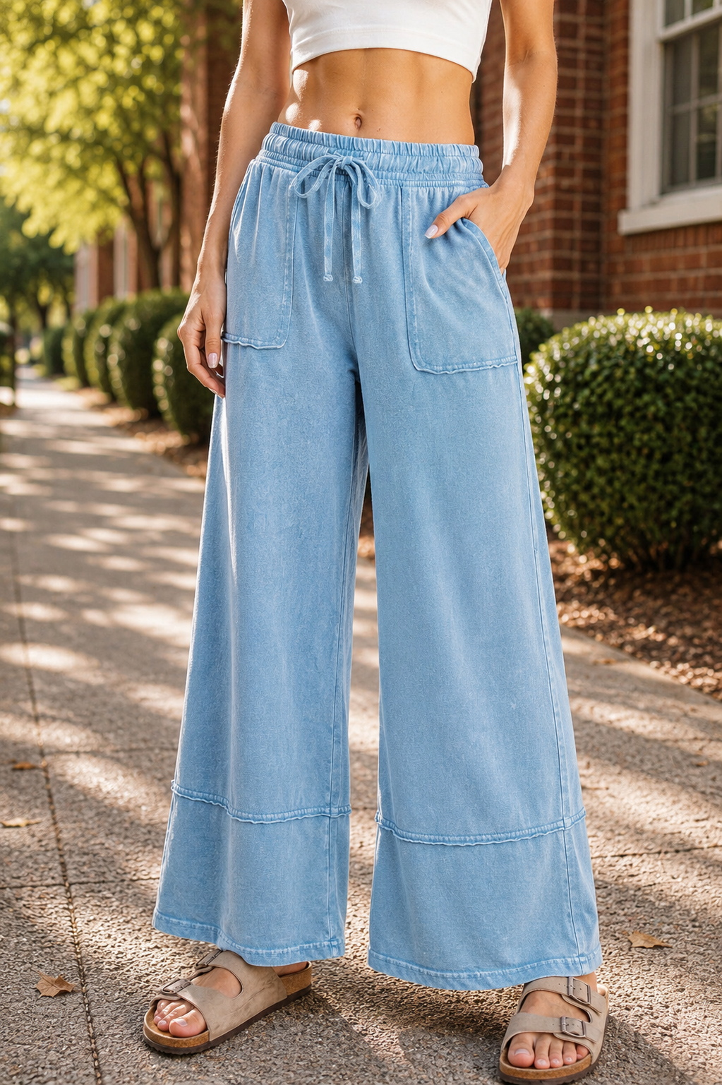 Mineral Washed Wide Leg Pant