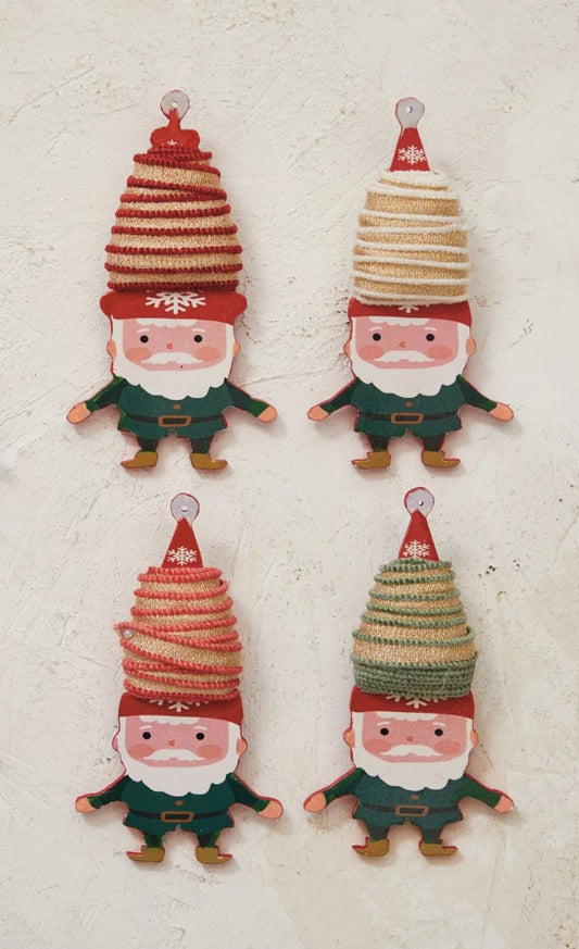 5 Yard Cotton Ribbon w/ Metallic Gold Thread on Gnome Shaped Spool, 4 Colors