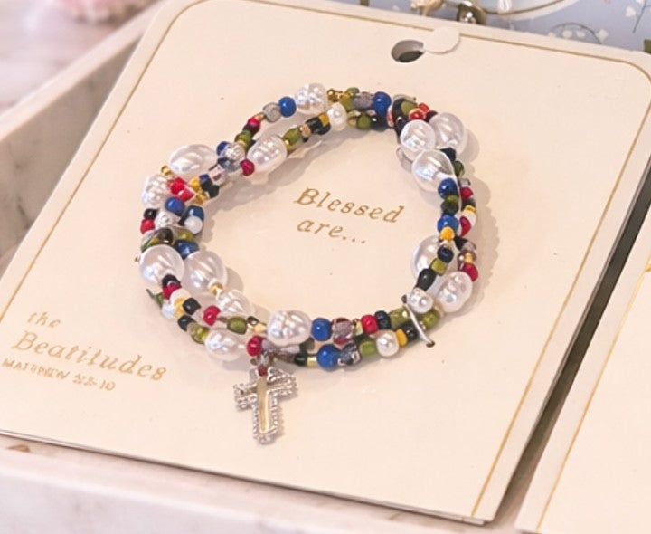 Beatitudes Pearl Cross Bracelet