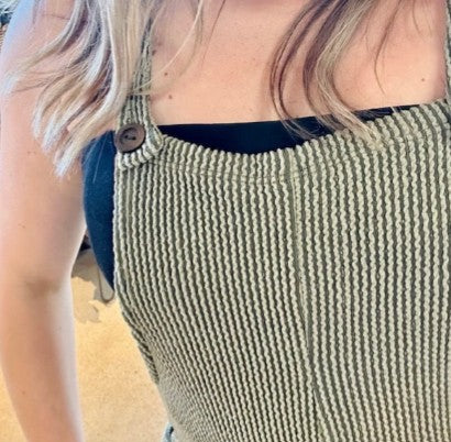 Ribbed Wide Leg Overall Jumpsuit