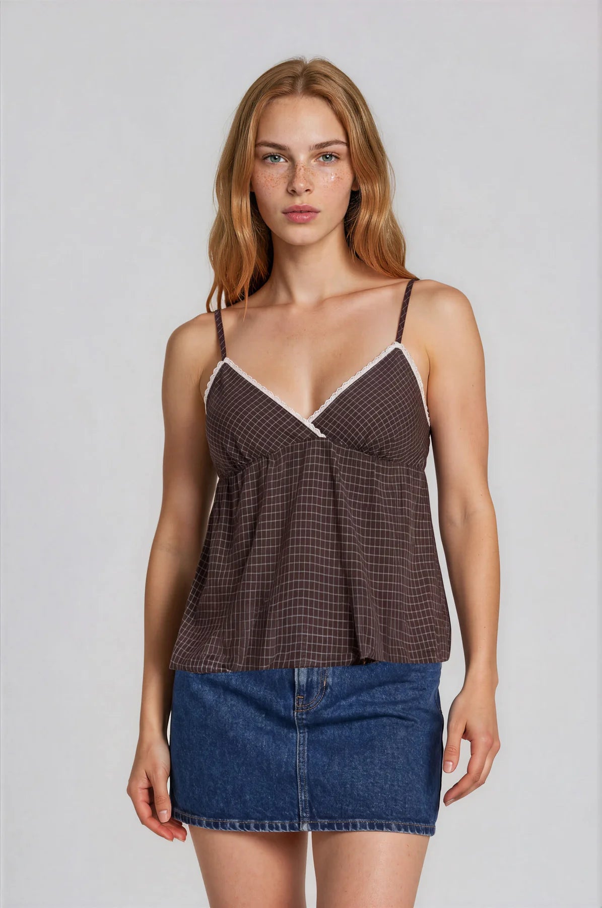 Plaid Cross-Over Tie Back Top