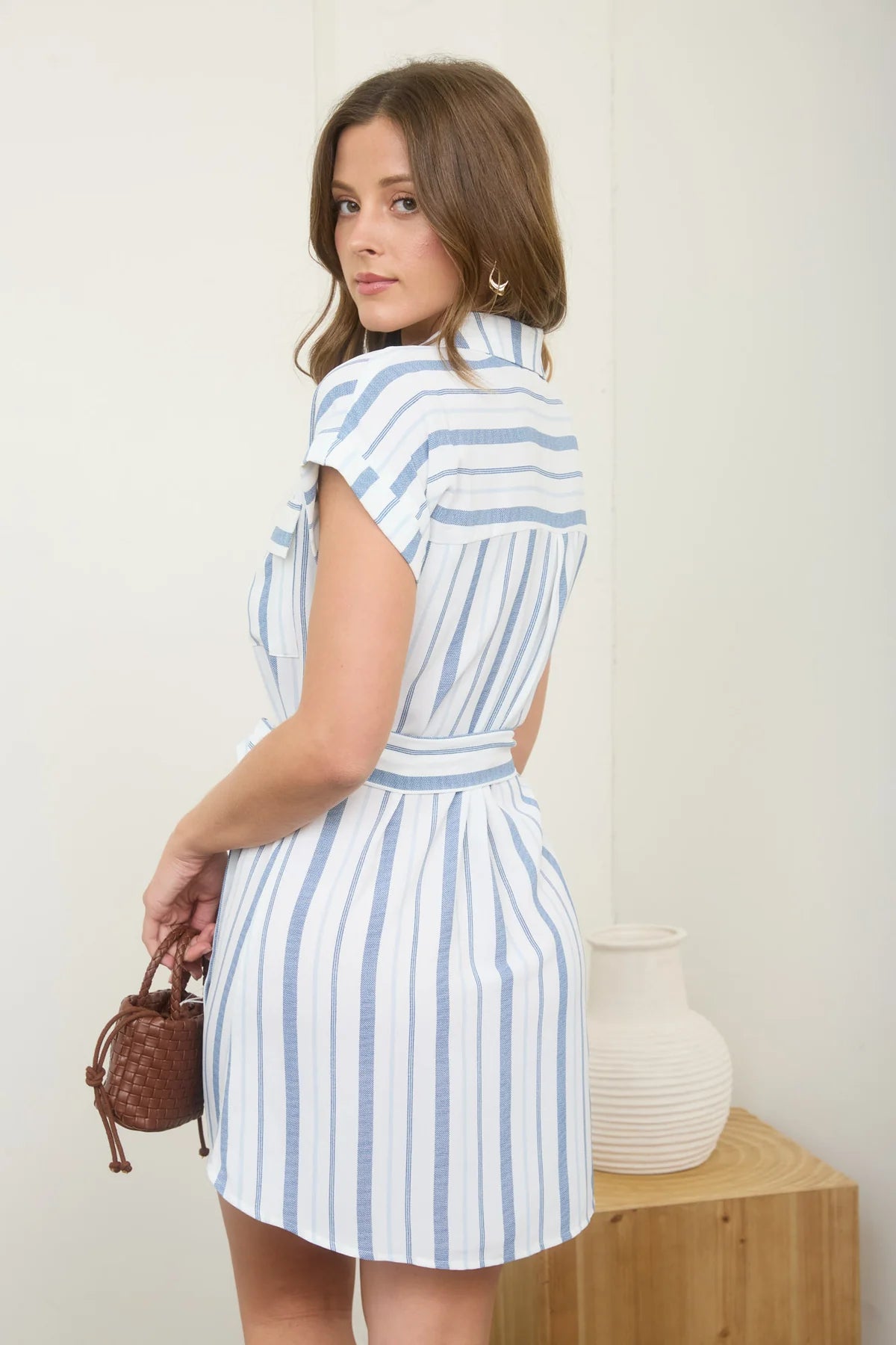 Striped Collared Belted Mini Dress