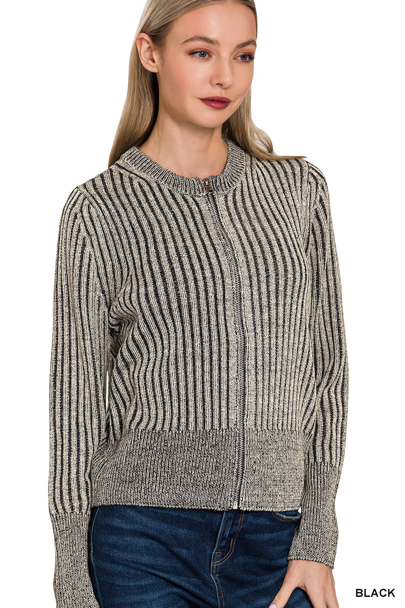 DOORBUSTER: Two Tone Zip Up Knit Sweater