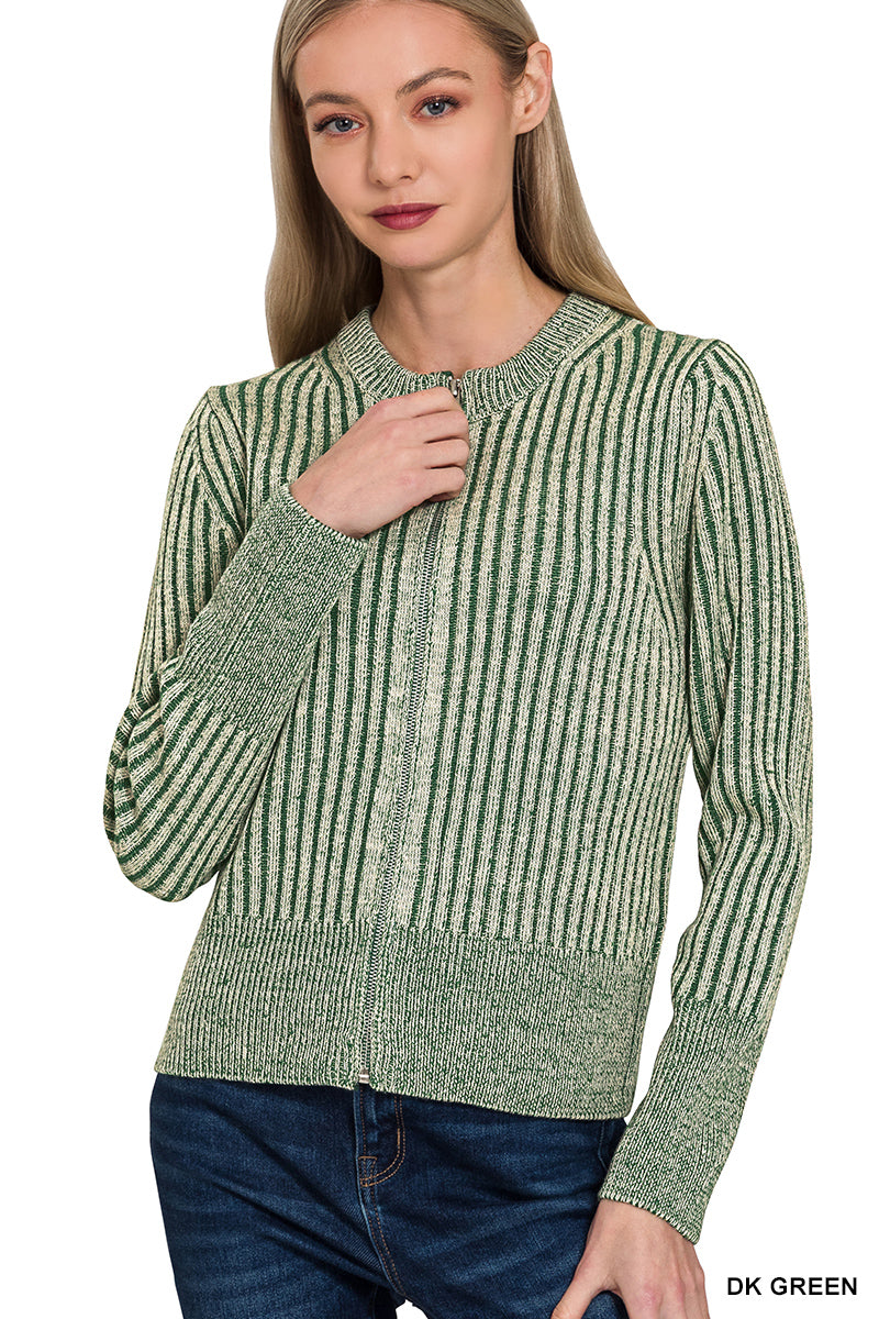 DOORBUSTER: Two Tone Zip Up Knit Sweater