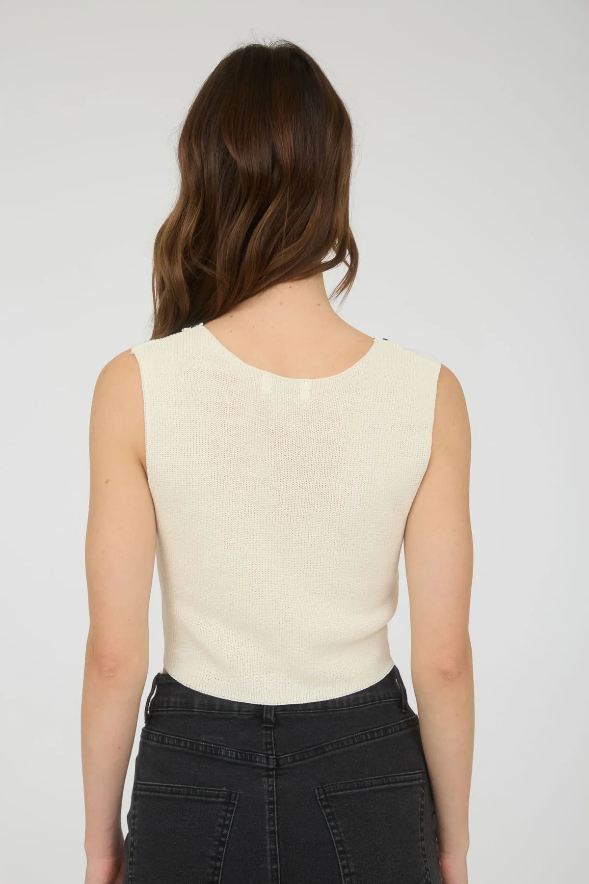 Lace Trim Ribbon Knit Vest