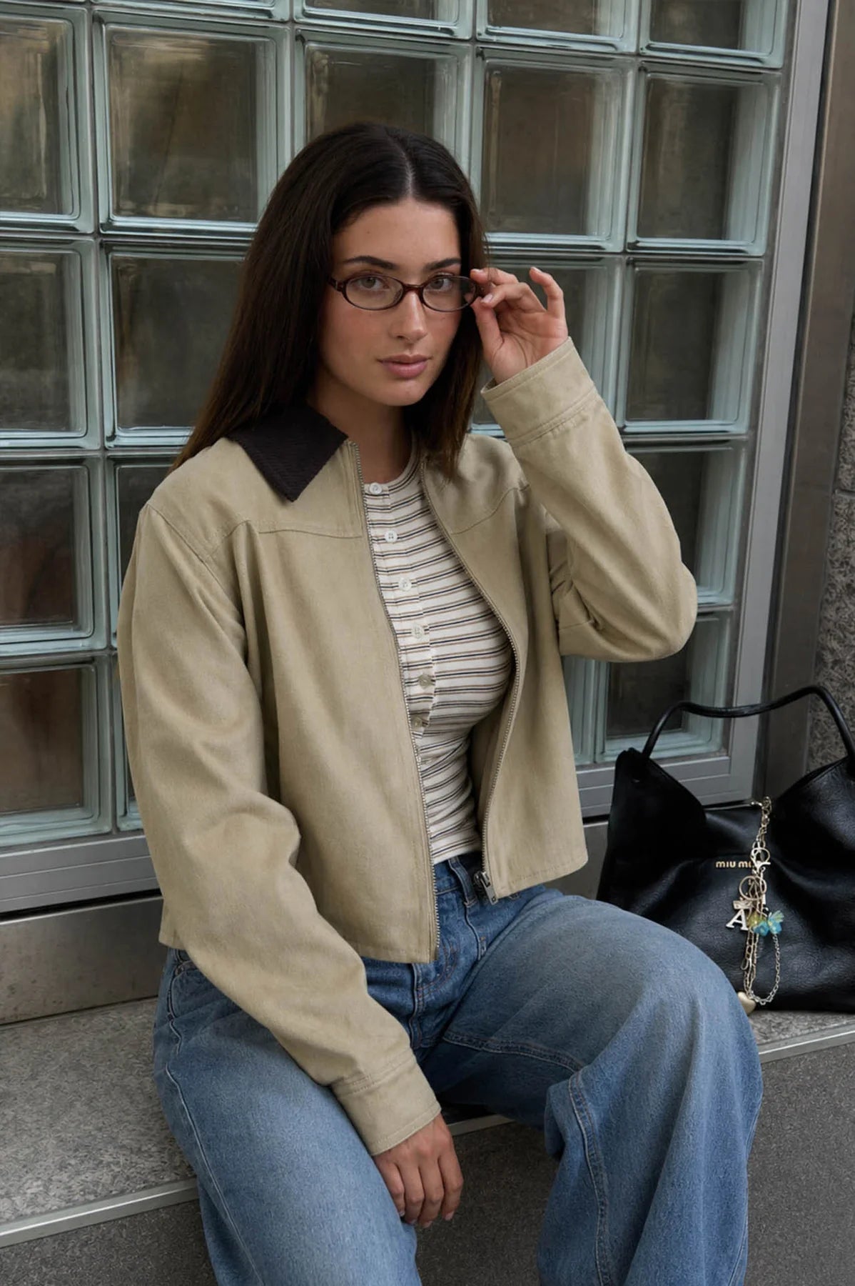Corduroy Collar Zip-Up Jacket