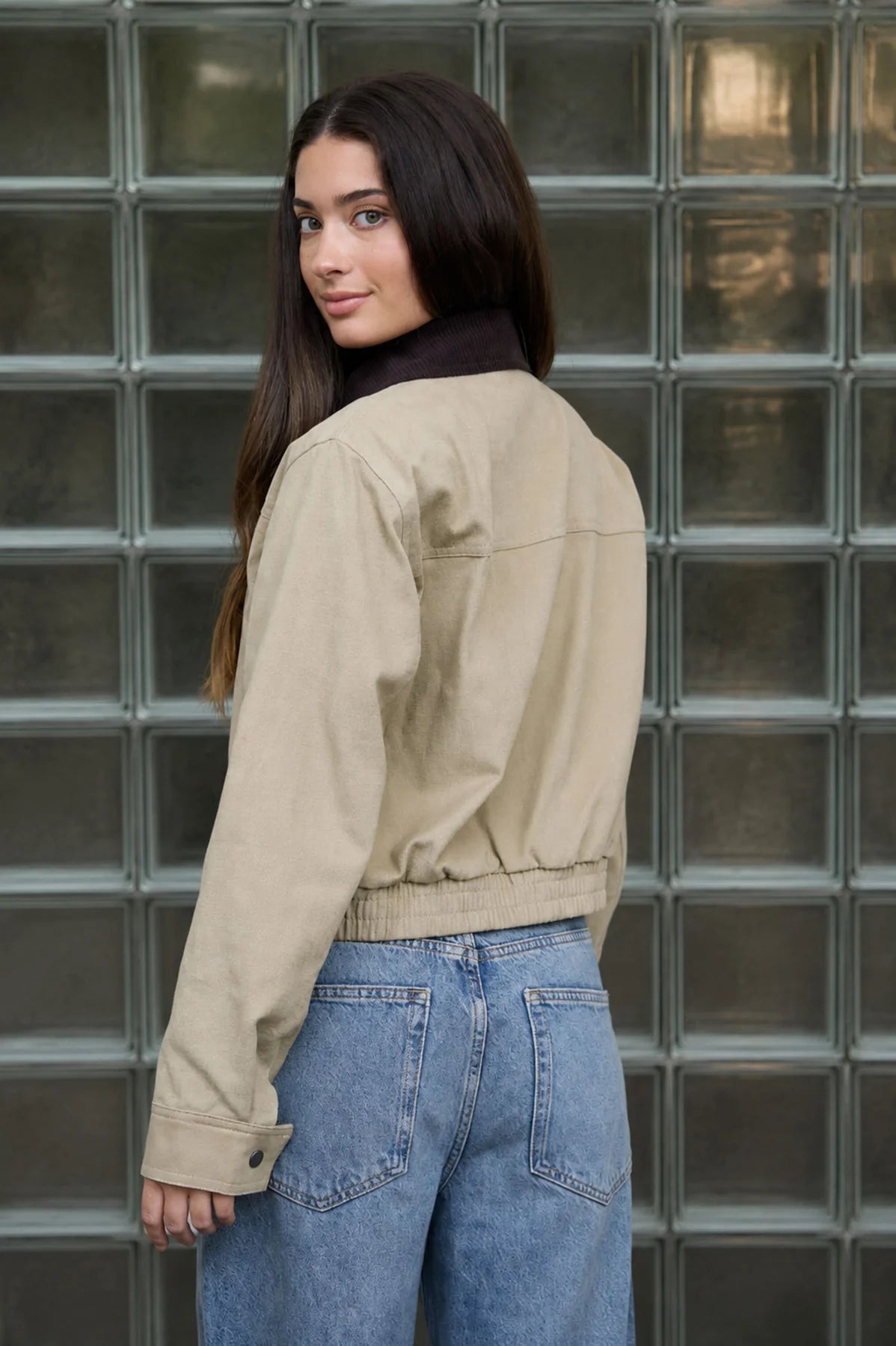 Corduroy Collar Zip-Up Jacket