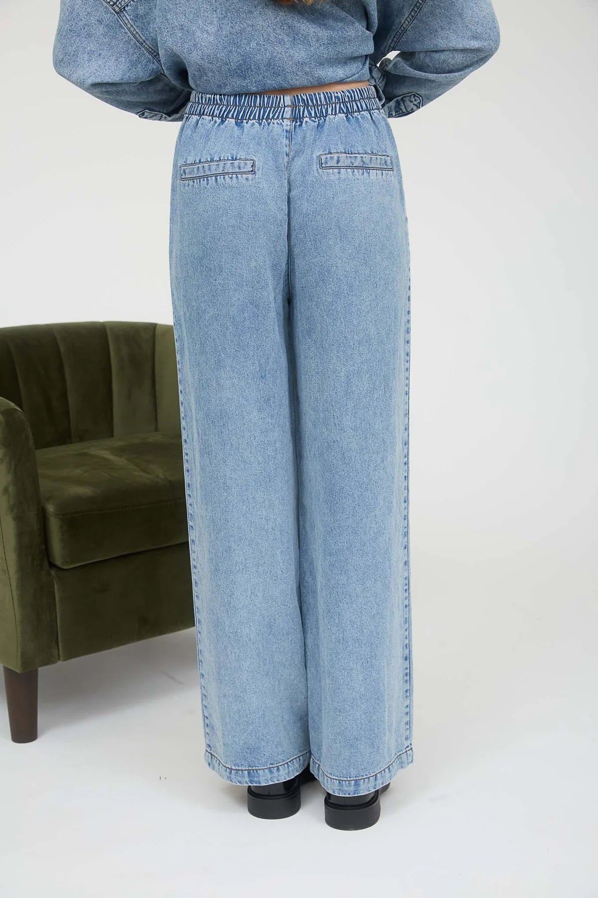 Washed Chambray Wide Leg Pants
