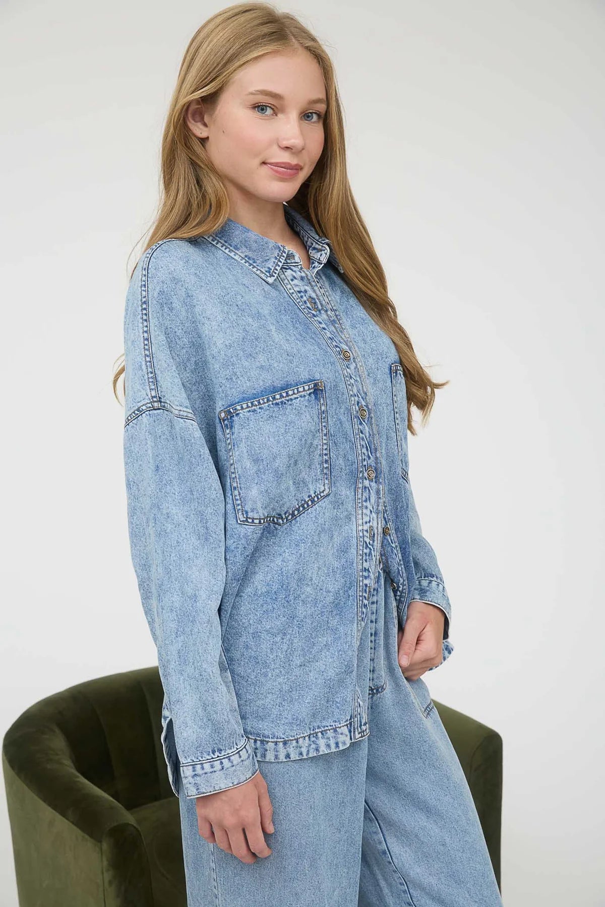 Oversized Chambray Button Down Shirt