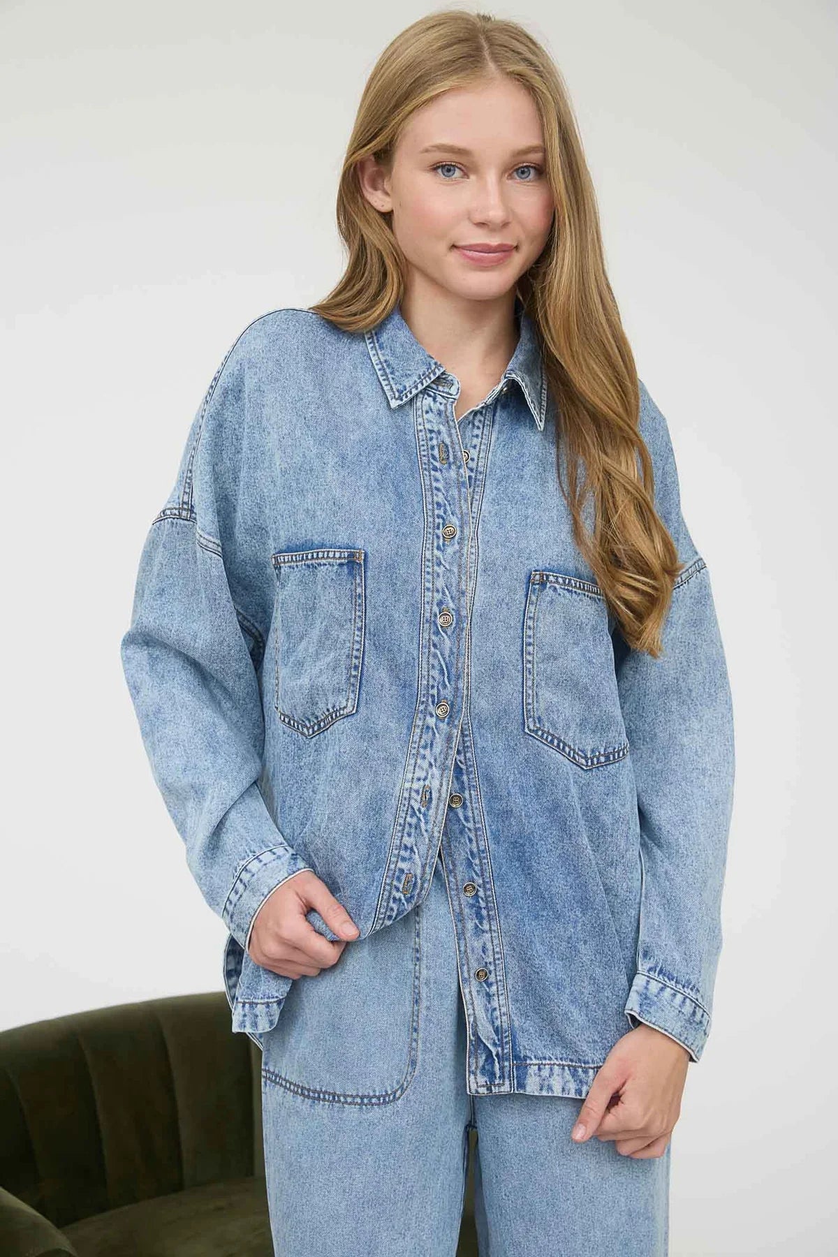 Oversized Chambray Button Down Shirt