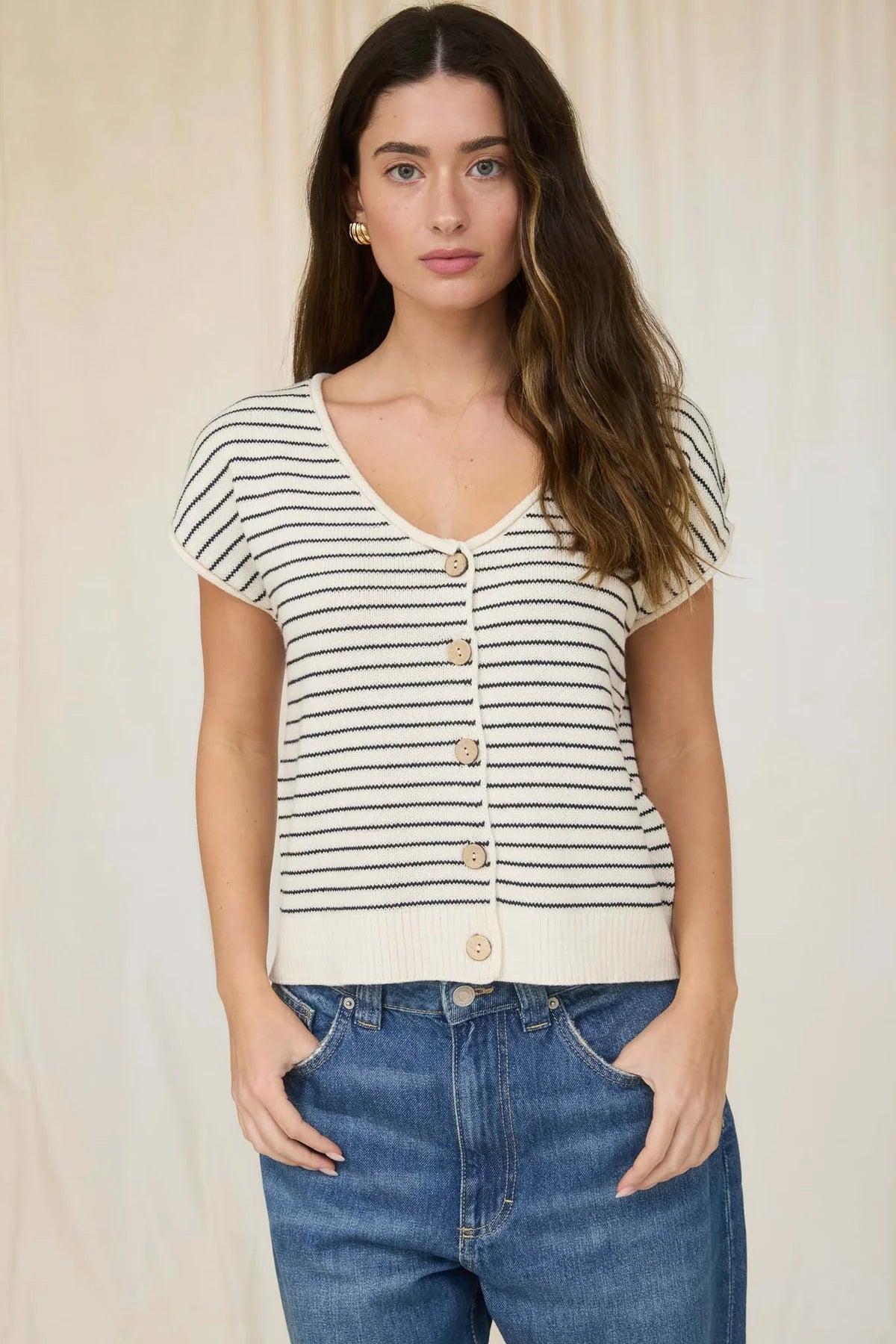 Striped Button Front Knit Cardigan